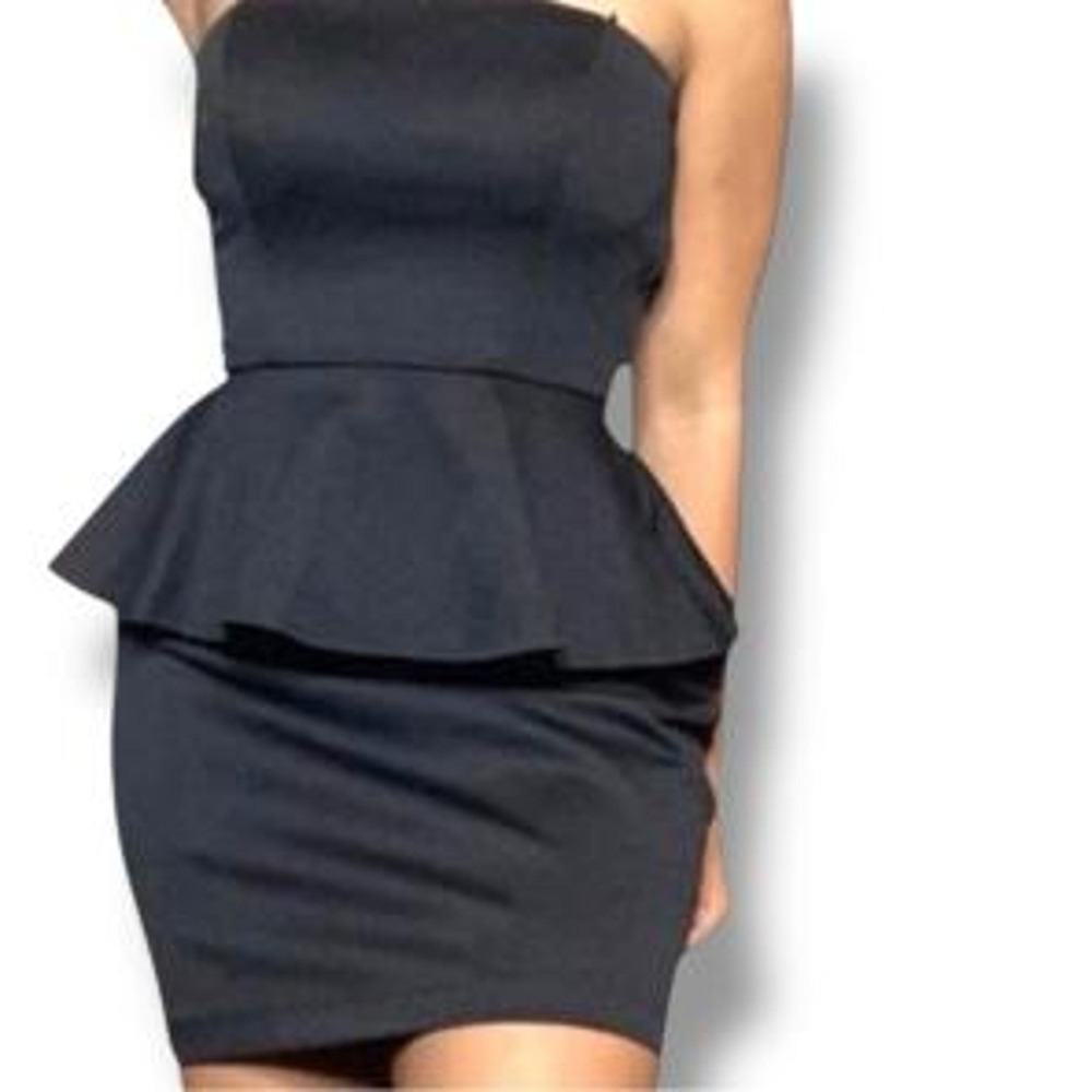 Wet seal y2k black ruffle peplum strapless dress party L fairy grunge whimsigoth